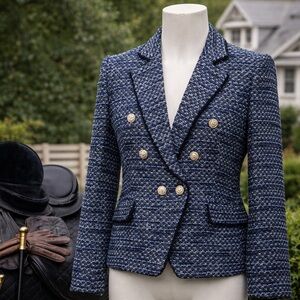 Generation Love Eliza Tweed Blazer Navy Melange | Double Breasted | NWT